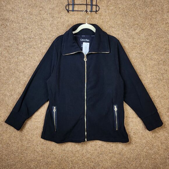 NWT Calvin Klein Performance Women Fleece Jacket Full Goldtone Zip High-Neck 1X - Picture 1 of 13